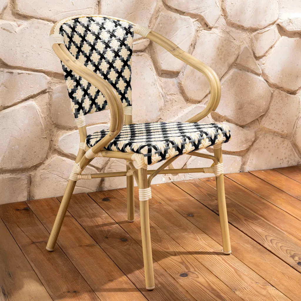 Sedia Oviala Madeleine Nero - Sedia Impilabile Alluminio e Rattan