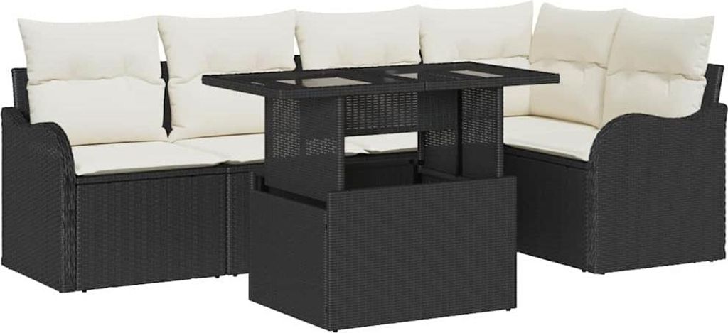 Essgruppe mit Kissen 6 pcs Schwarz Poly Rattan