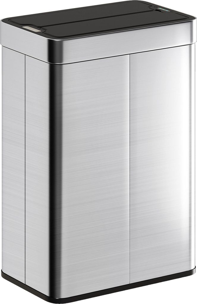 Sensor-Mülleimer, 55 L Kapazität, Schmetterlingsdeckel, öffnet automatisch, Edelstahl, Silberfarben, Edelstahl, Kunststoff, 41 x 26,5 x 59 cm
