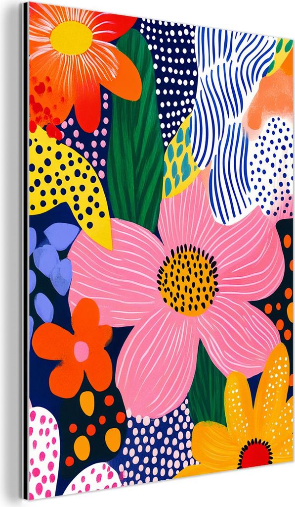 MuchoWow Wanddekoration Metall Metallbild Wandkunst 30x40 cm Bunt - Blumen - Abstrakt - Punkte MuchoWow Aluminium Gemälde - Bilder