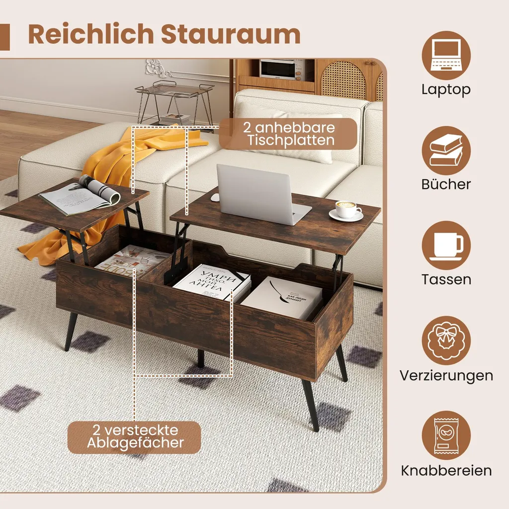 Table basse idéale pour télétravail avec plateau mobile ajustable