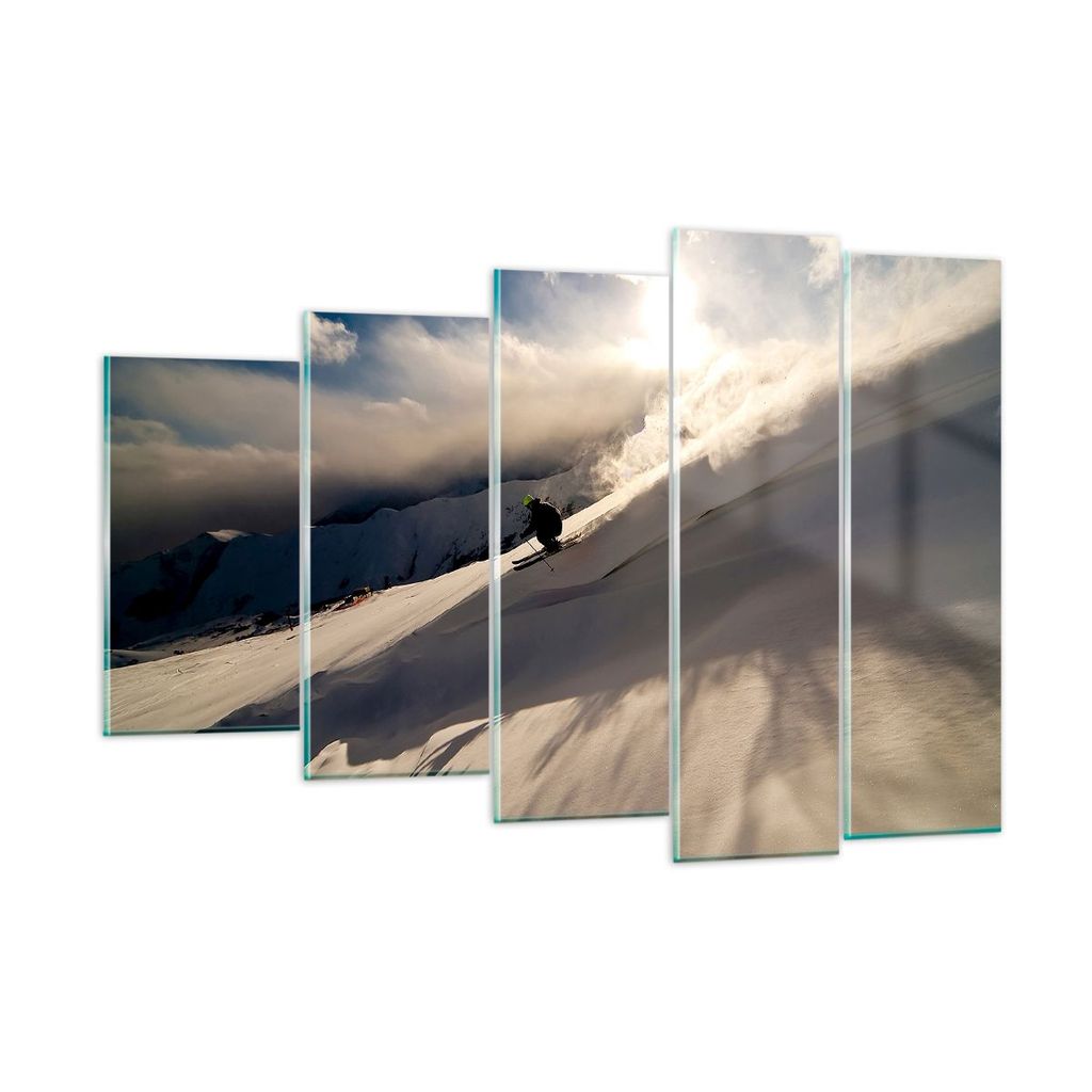 Bilder auf glas - Berge Ski Winter - 150x100cm - Glasbilder - Wandbilder - Kunstdruck - zum Aufhängen bereit - Wanddekoration aus Glas - Glas Bild...