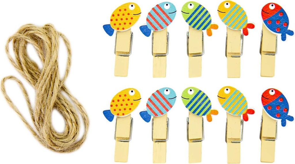 Oblique Unique 10 Mini Wäscheklammern Holz Miniklammern Deko Klammern zum Basteln Dekorieren - bunte Fische