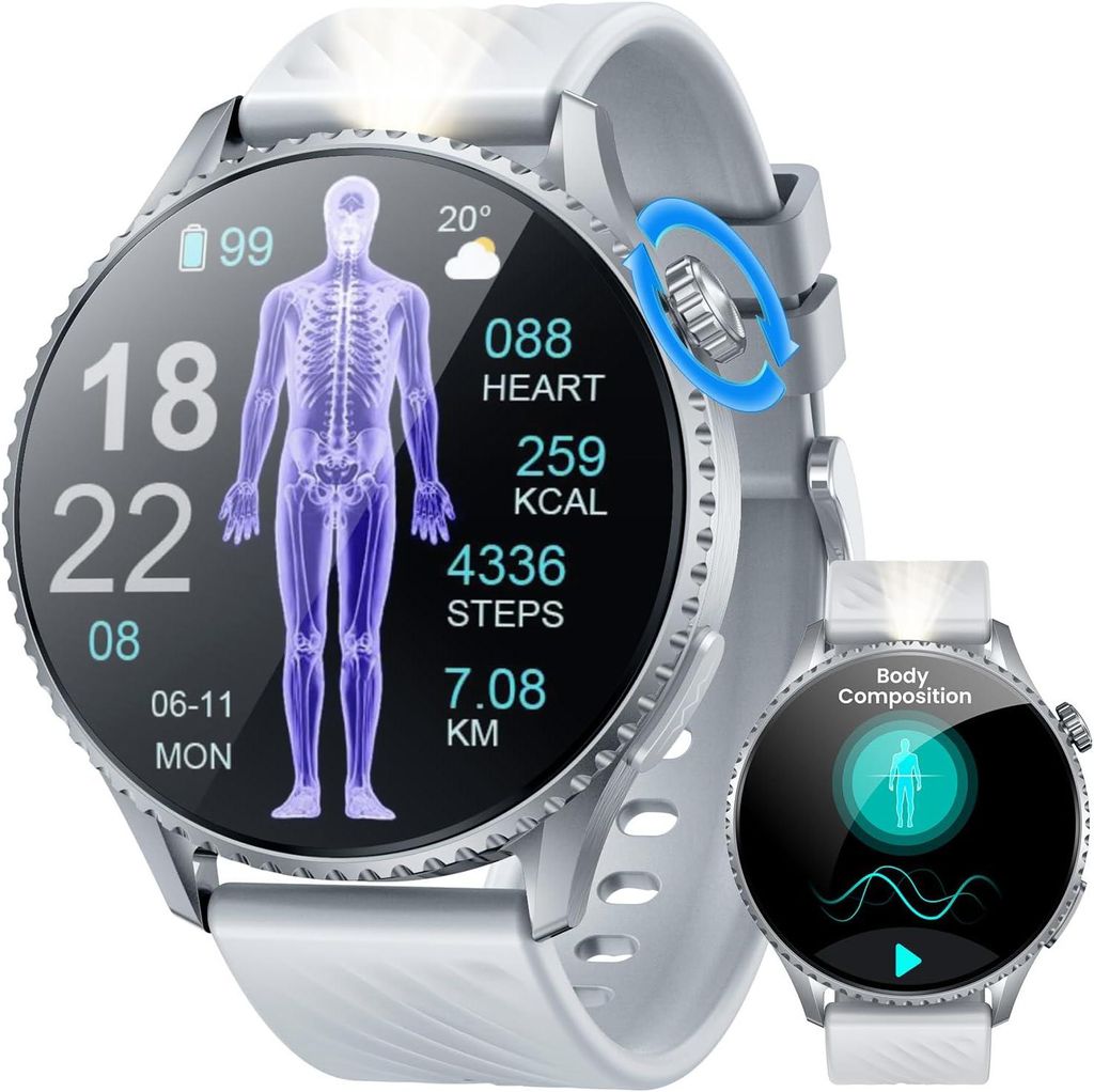 Herren Smartwatch mit ECG & HRV 1.56" AMOLED Bluetooth Anrufen 50+ Sportmodi Gesundheits Tracking & IP67 Wasserschutz