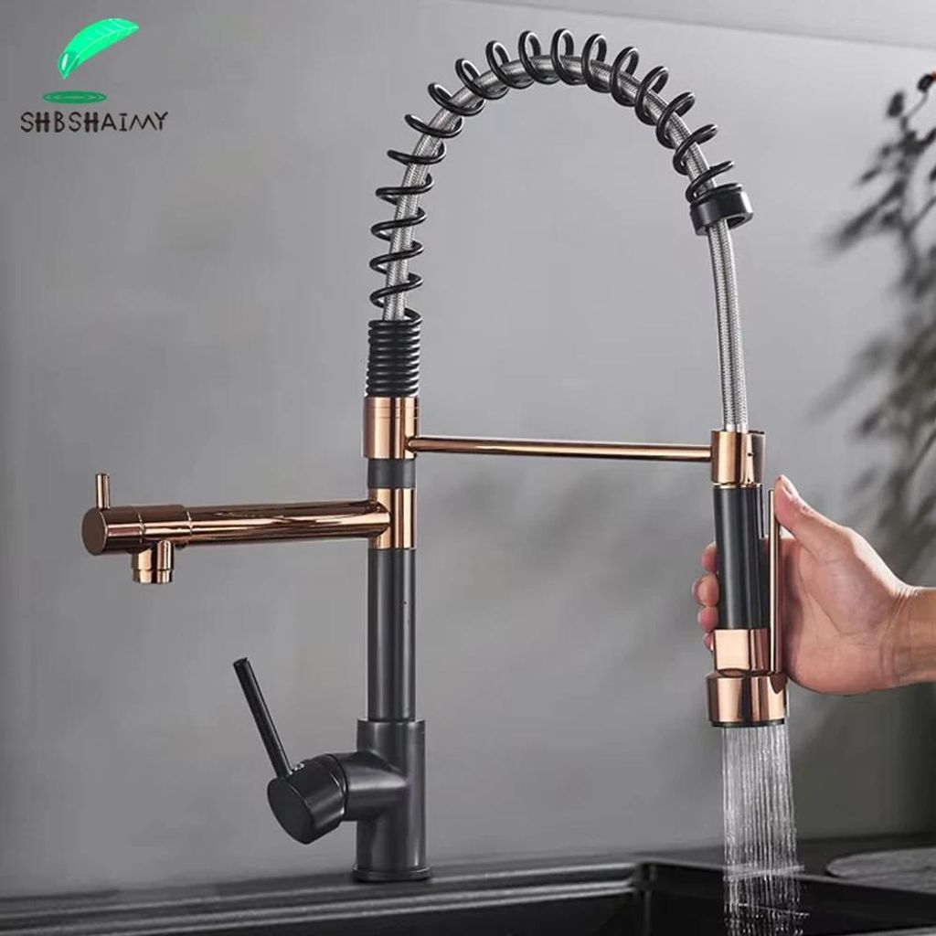 Einhebel-Küchenarmatur - Ausziehbrause - Doppel 360° Schwenkauslauf - Einlochmontage - Heiß/Kalt Mischer - Keramikkartusche - Messingkörper - S...