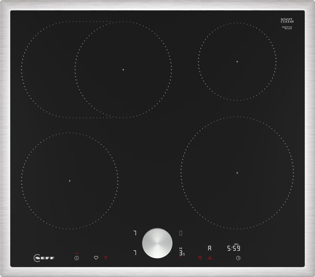 NEFF T56STF1L0 N90, Induktionskochfeld 60 cm, autarkes Glaskeramik-Kochfeld, Twist Pad, Smart Hood Automatic - Intelligente Abzugsautomatik, Powers...