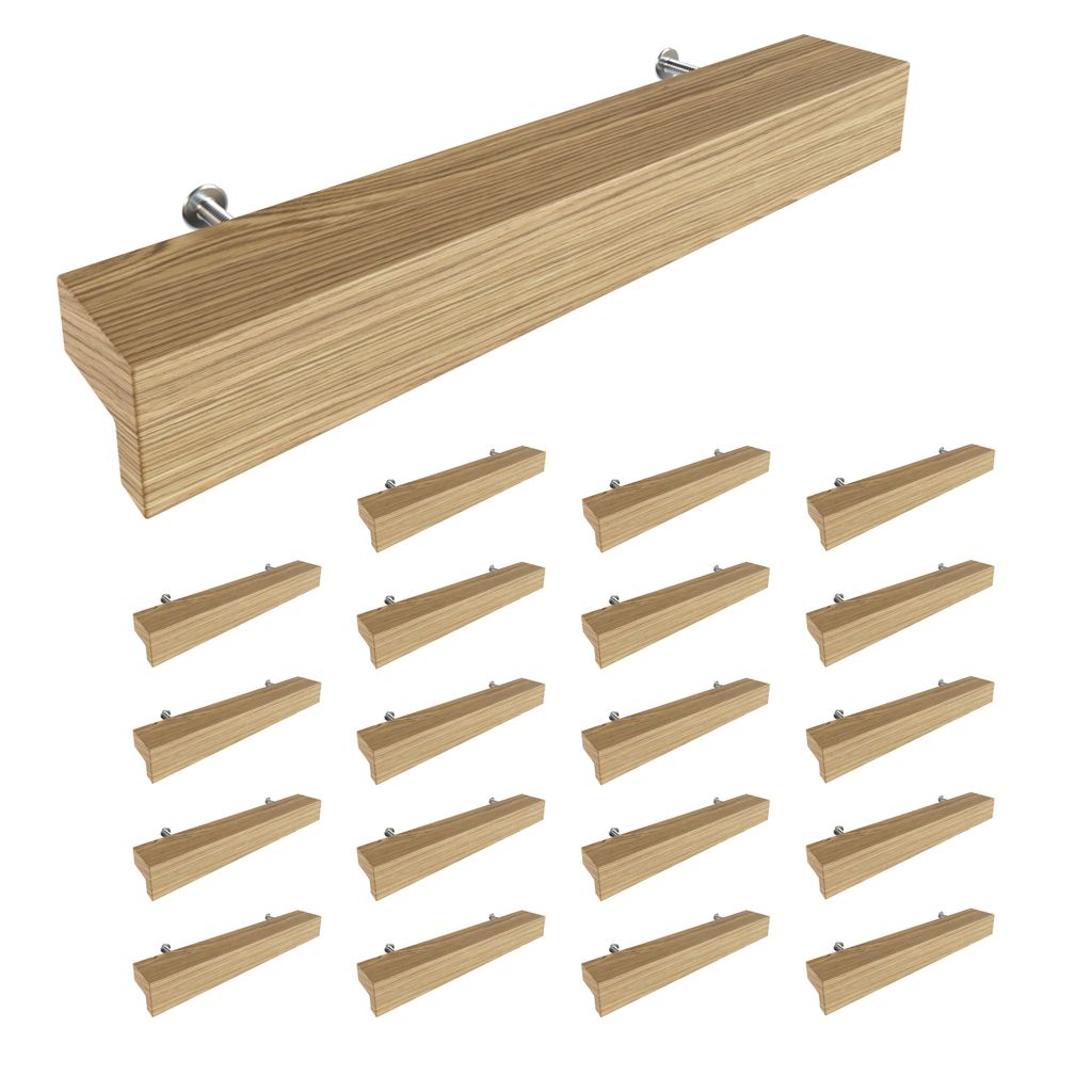 Sossai Holz Möbelgriffe aus Eiche | GAH01 | Lochabstand 96mm, Länge 156mm, 20 Stück