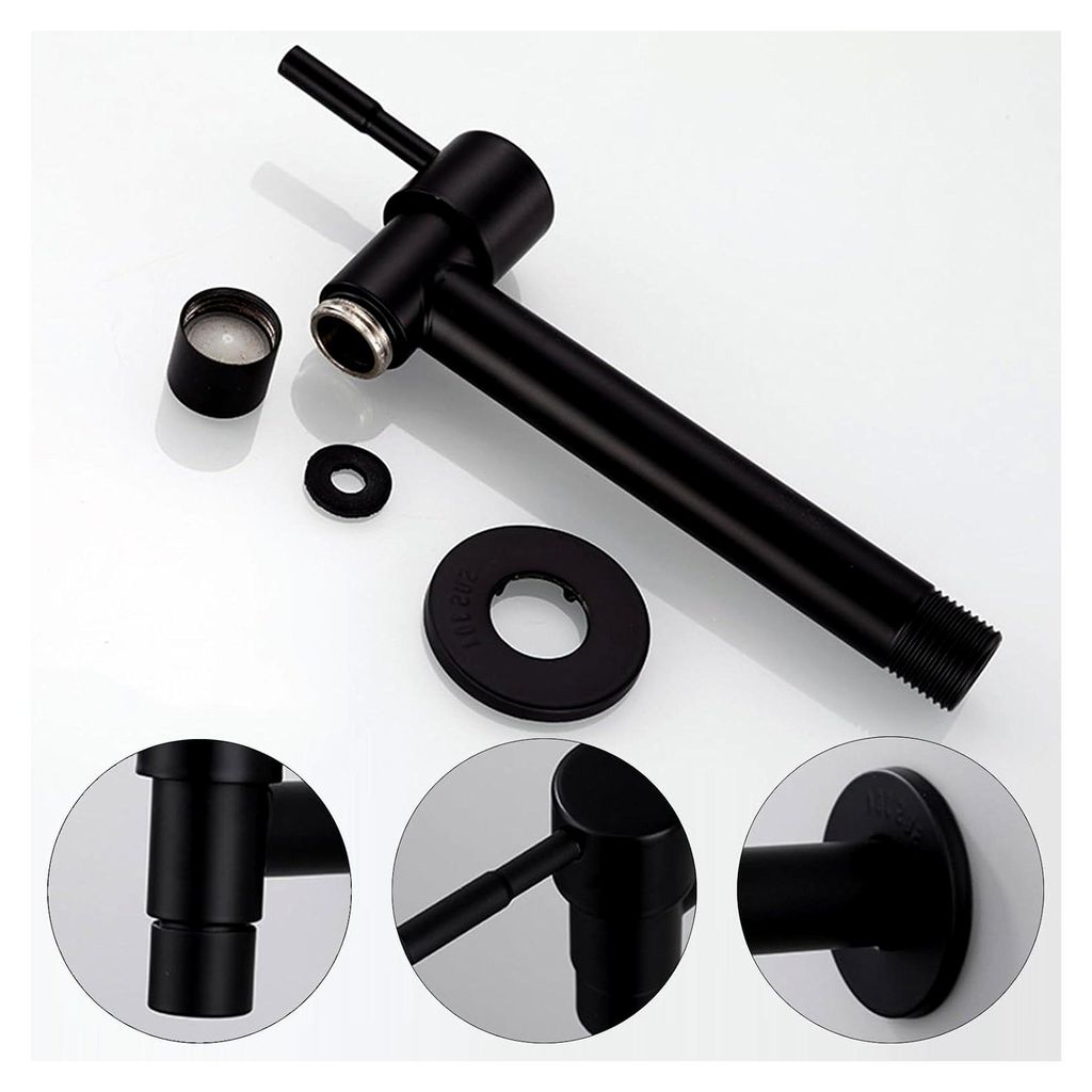 Wasserhahn aus Edelstahl für Kaltwasser, wandmontiert, mattschwarz - Langer Wasserhahn für Badezimmer, Waschbecken, Balkon, Küche