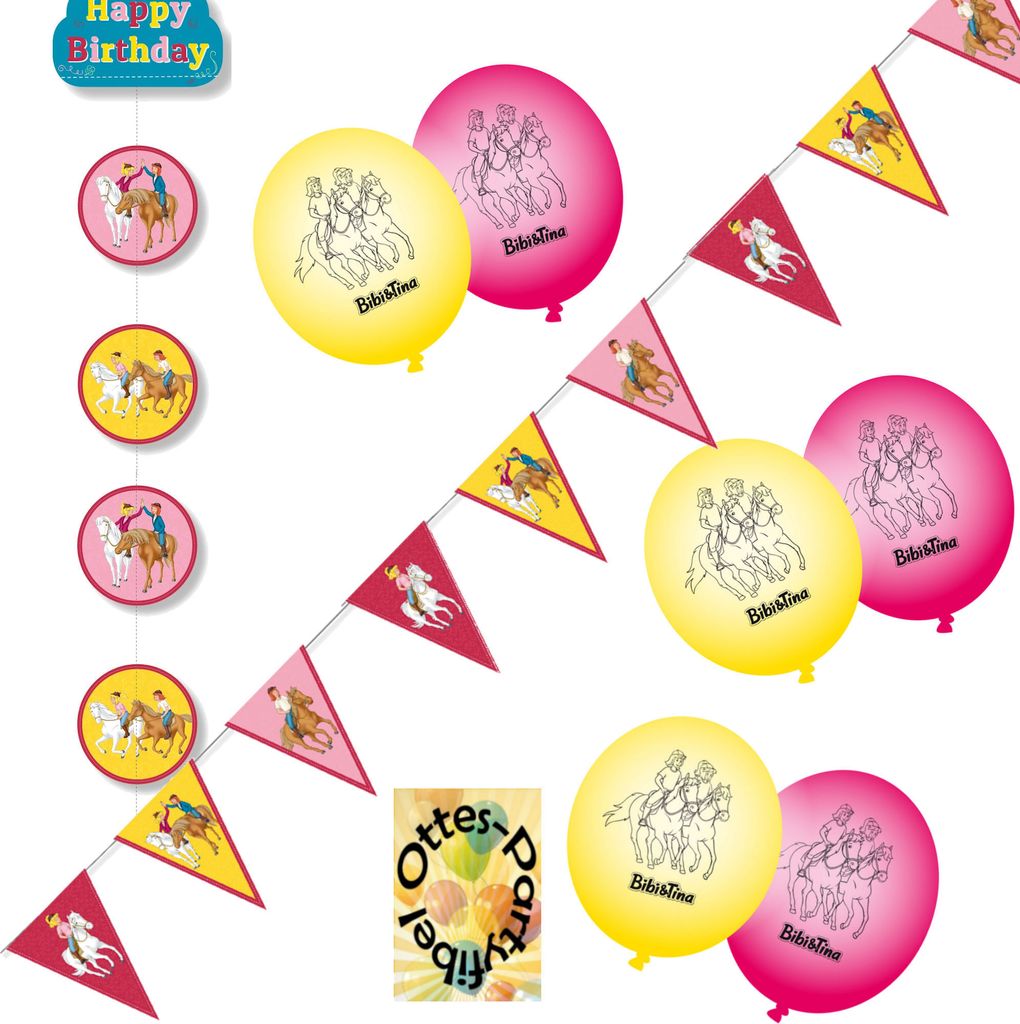 Bibi und Tina Pferde-Hof-Party-Set Deko-Set Wimpelkette + Luftballon + Deckenhänger