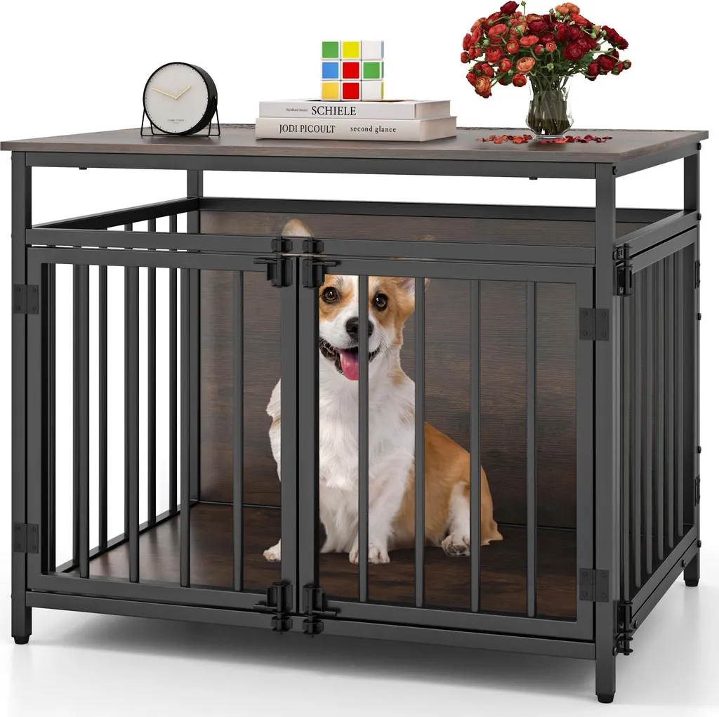 Niche d'intérieur bois 3 portes pour chien, format 80x60x64 cm XL