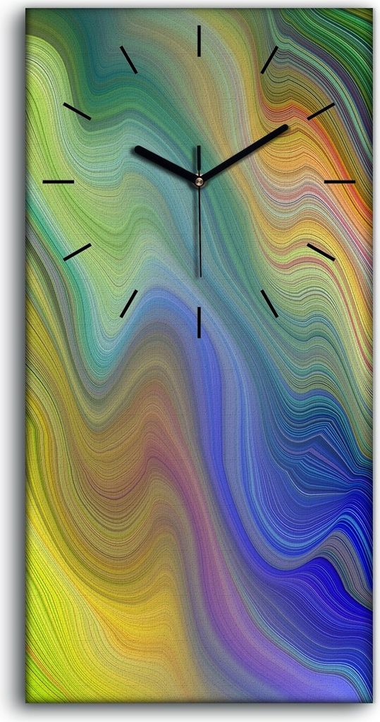 Wohnzimmer-Bild Leinwand Uhr Geräuschlos 30x60 Malerei Abstrakte Kunst Bunt - schwarze Hände