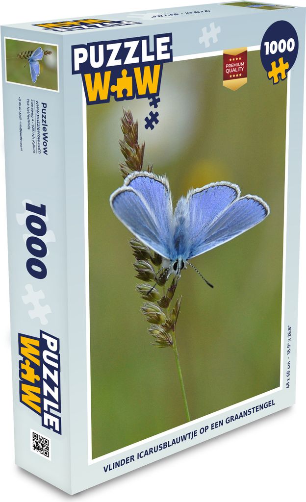 MuchoWow Puzzle 1000 Teile Schmetterling Ikarus blau auf einem Getreidehalm - Spielzeug - Alt und Jung - Spiele - Puzzeln