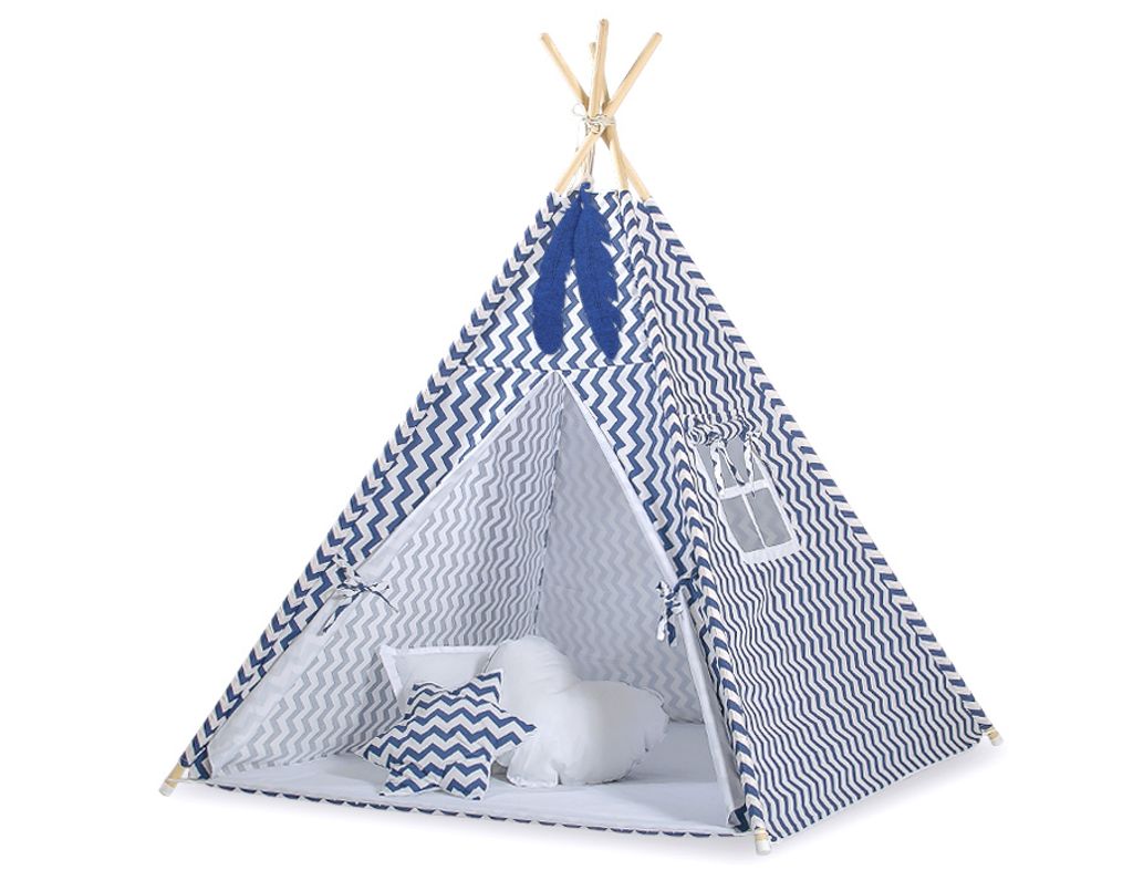 Tipi Zelt für Kinder mit hängenden Federn granatblau