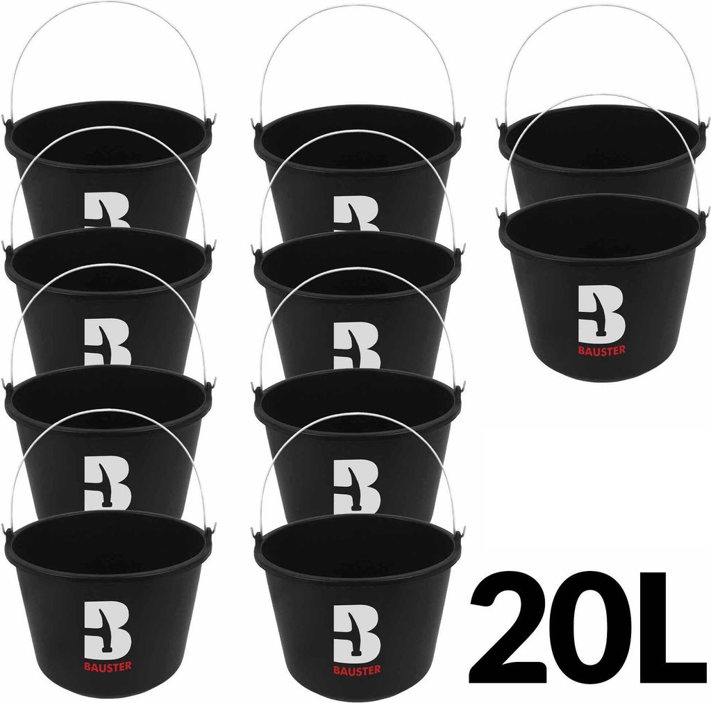 10x Wassereimer Eimer 20L Liter Baueimer Mörteileimer Putzeimer Kübel Solide schwarz