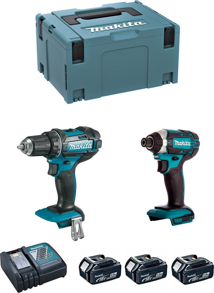 Combopack 2 Werkzeuge 18V Bohrmaschine (DDF482) Schlagschrauber (DTD152) (3 x 5 Ah) im Koffer - Makita DLX2127TJ1