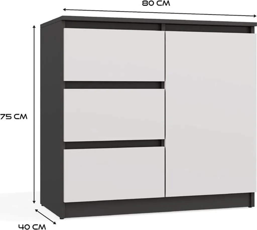 Commode étroite ELBE Anthracite et Blanc - Meuble de Rangement Gain de Place - 5