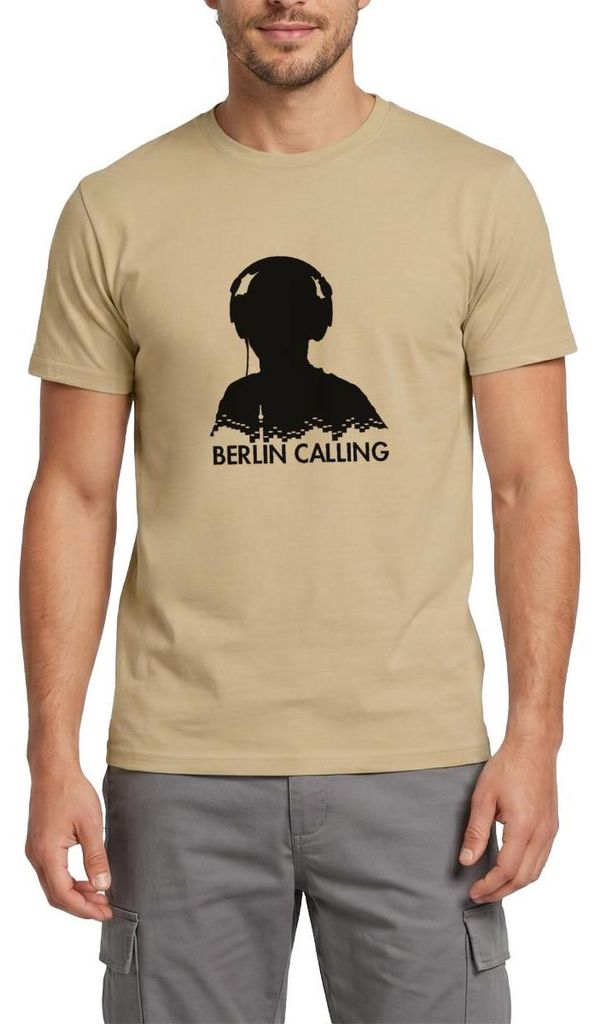 Spreadshirt Berlin Calling Silhouette Musik Geschenk Männer T-Shirt, XL, Sandbeige