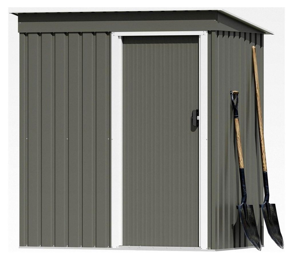 Metallgerätehaus 151 x 77 x 182 cm (2,1 m³), Kleines Gerätehaus mit verzinktem Stahlrahmen, Inkl. Handschuhe, Schiebtür, Pultdach, Gartenschupp...