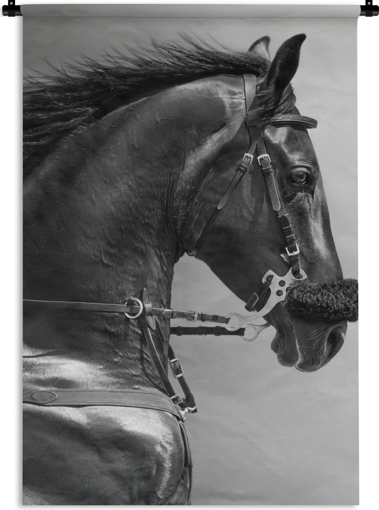 MuchoWow Wandteppich Wandbehang Pferde - Schwarz - Porträt - Tiere 90x135 cm Tapisserie Dekoration Wandtuch - Baumwolle - Wandskulptur