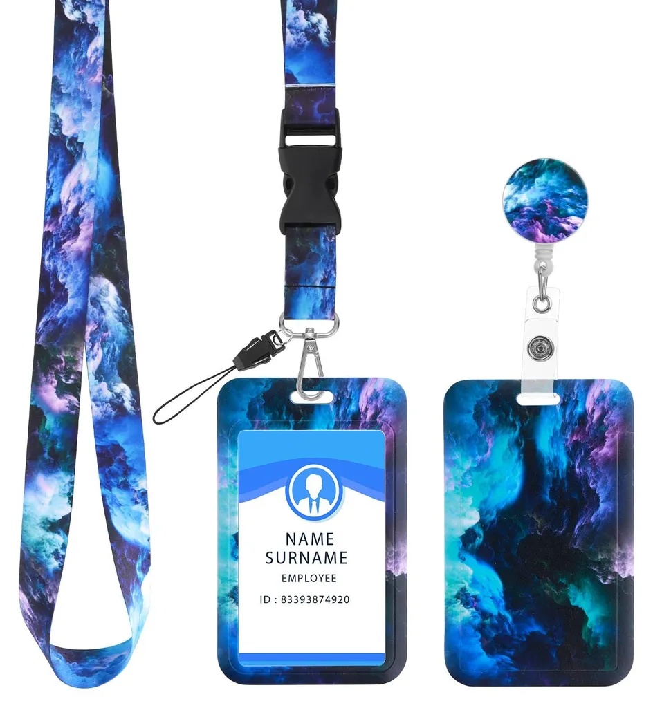 Porte-badge tour de cou pour carte d'accès et clés bleu étoilé