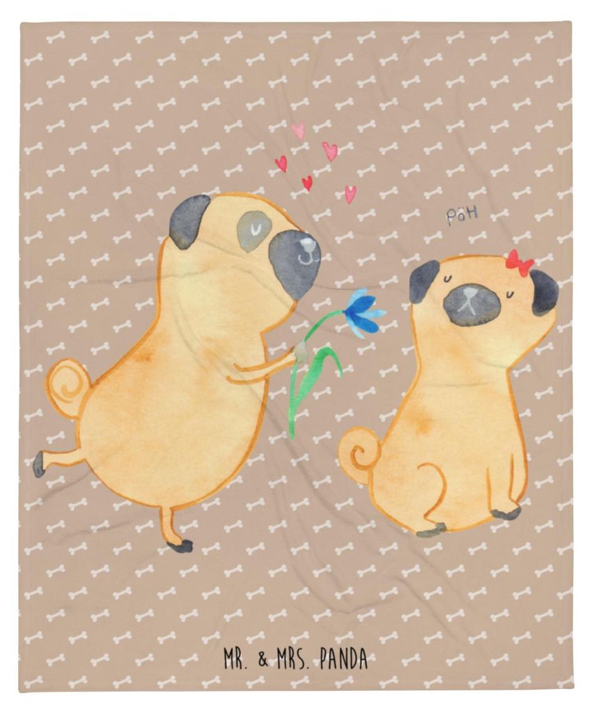 Mr. & Mrs. Panda Tagesdecke Mops Verliebt - Hundeglück - Geschenk, Sofaüberwurf, Wohndecke, Hund, Knuffig, Decke, Kuscheldecke, Sprüche, Liebe, ...