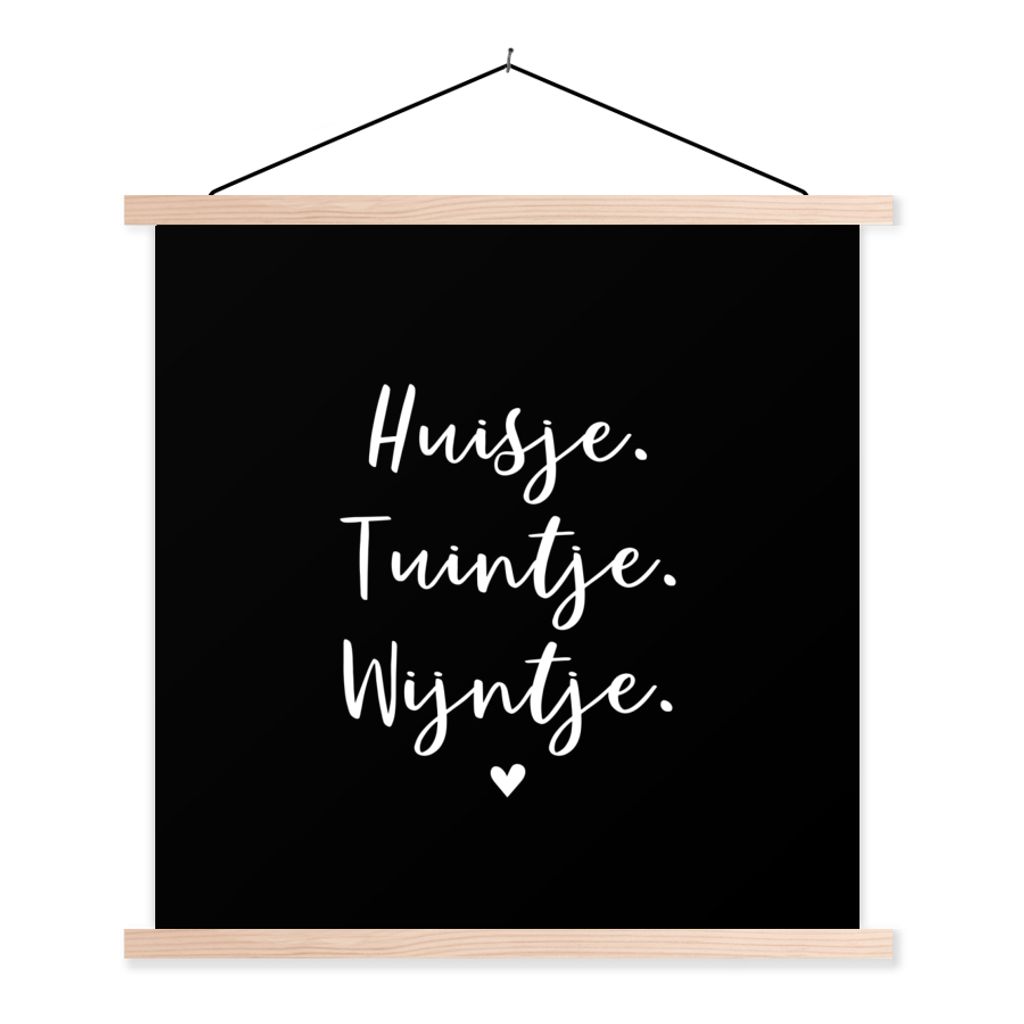 MuchoWow Textilposter Haus, Garten, Wein - Zitate - Text - Wein - Haus 40x40 cm mit holzfarbenen Rahmen - Posterleiste
