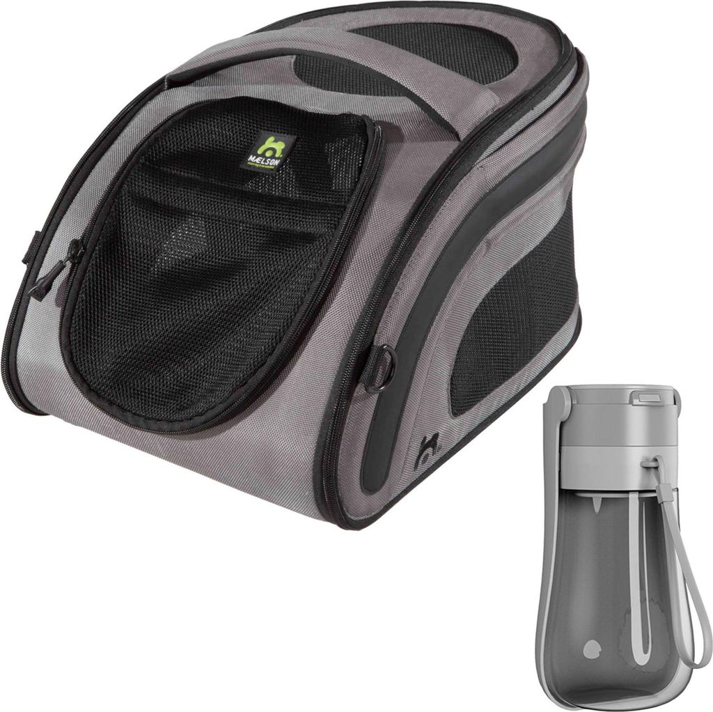Maelson Snuggle Kennel anthrazit 48 cm + Trinkflasche - Transportbox und Reise Wasserflasche
