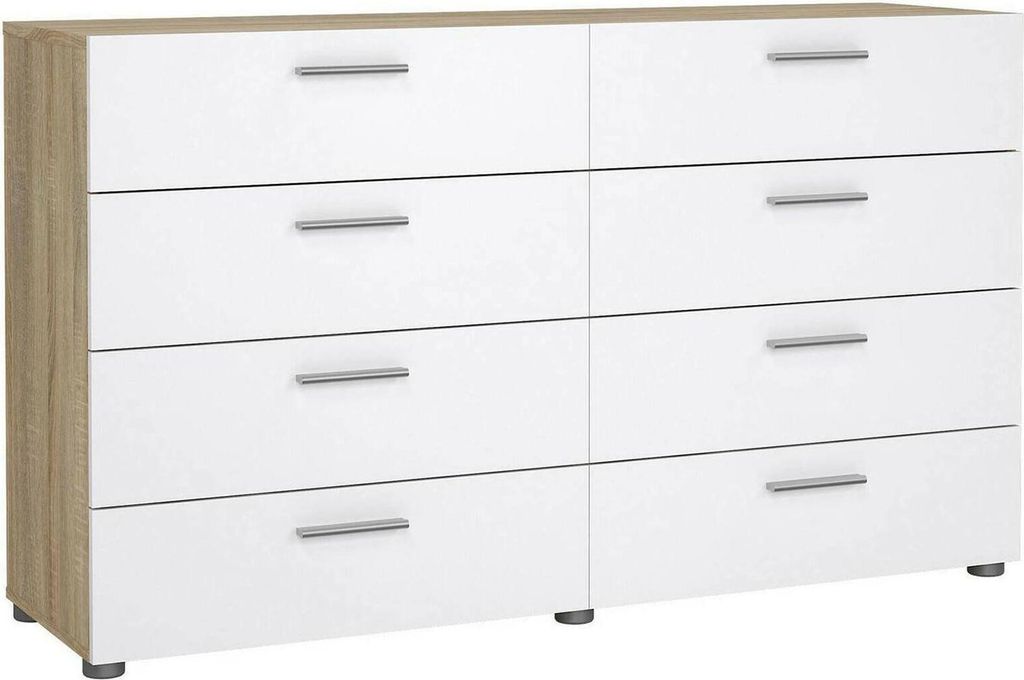 Kommode Cosette, Wohnzimmerbuffet, Wohnzimmer-Sideboard, Moderne Küchen-Speisekammer, 140x40 h83 cm, Eicheund Glänzendes Weiß