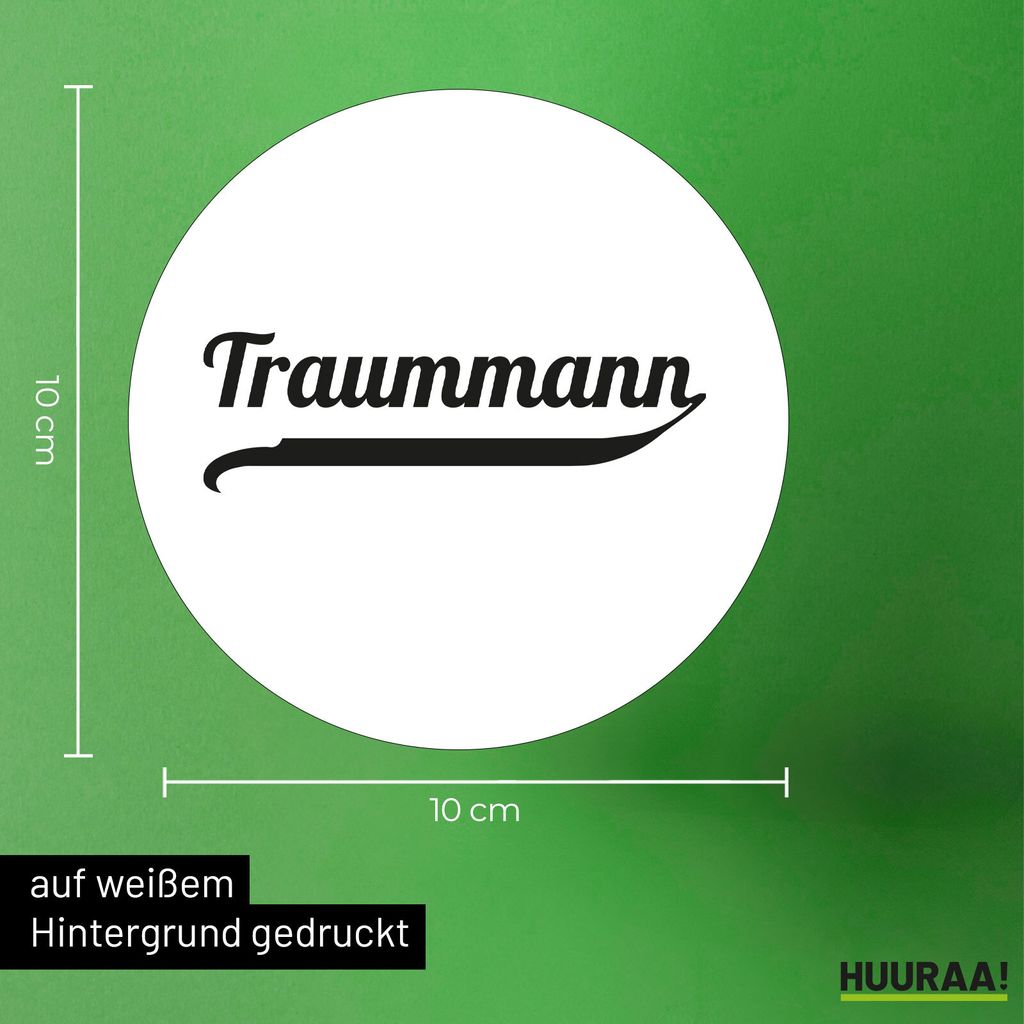 Huuraa Aufkleber Traummann Schriftzug 10cm rund Sticker Geschenkidee