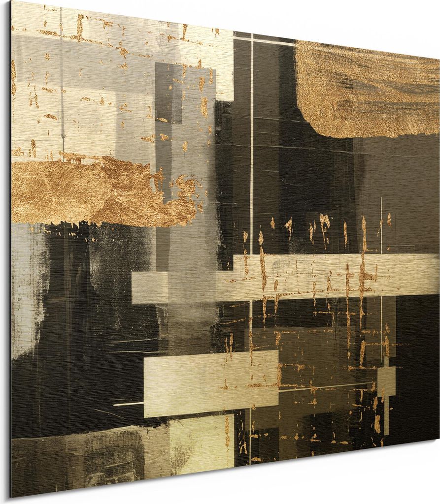 DEQORI Alu-Dibond Bild Gold 40x30 cm 'Linien im Goldrausch' Wandbild Metall dünn Design