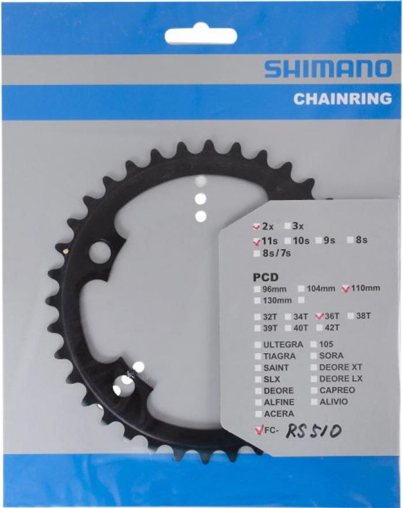SHIMANO Kettenblatt FC-RS510 36 Zähne Schwarz - präziser Produktbild 