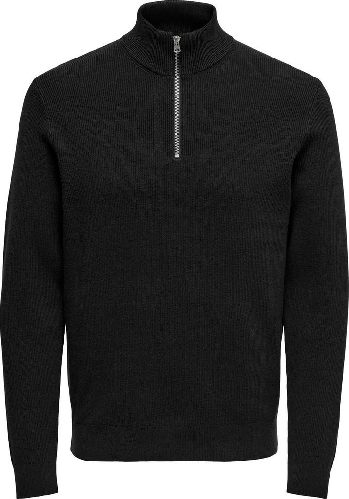 ONLY & SONS Feiner Strickpullover mit Reißverschluss Rundkragen Größe: S