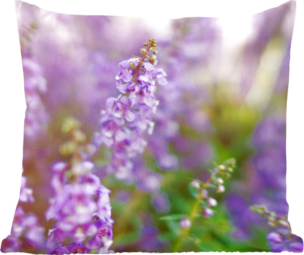 MuchoWow Zierkissen Sofakissen Wohnzimmer Dekokissen 60x60 cm Nahaufnahme von ganzem Lavendel in einem Feld - Sitzfläche - Foto Polster