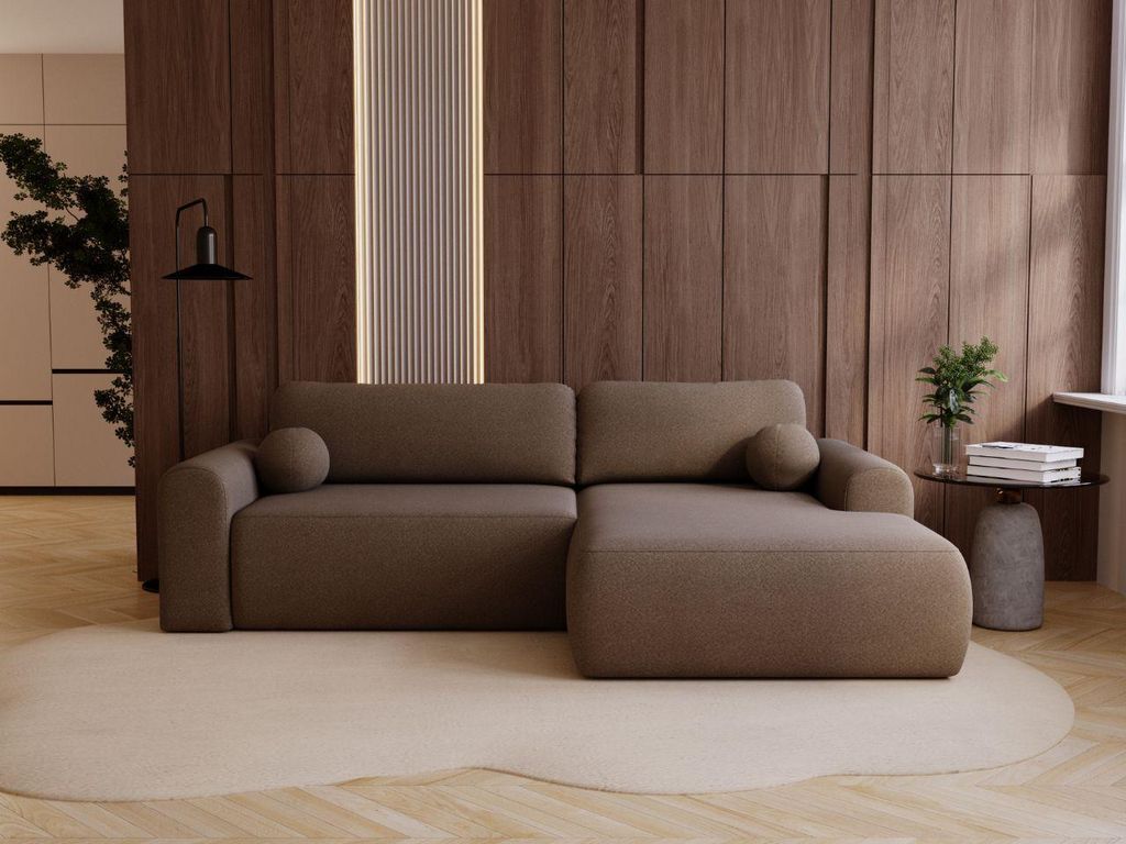 GrainGold Ecksofa L-Form Rechts Savana - Ecksofa mit Schlaffunktion und Bettkasten - Moderne Ecksofa, Wohnzimmer Ecksofa - Eckcouch Braun (Lambi 04)