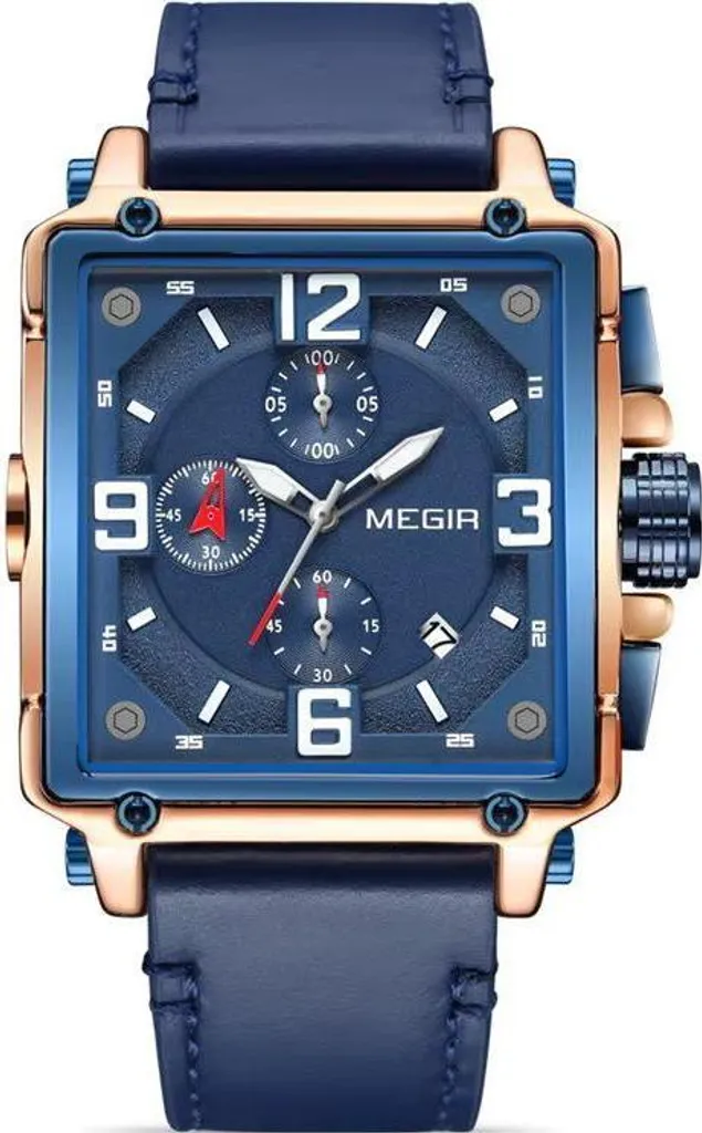 Montre Chronographe Homme en Acier Bleu et Or - Style Chic MEGIR 38572