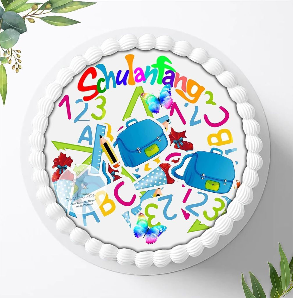 Für die Geburtstags Torte ein Tortenaufleger, Zuckerbild mit dem Motiv: Schulanfang, Essbares Foto für Torten, Fondant, Ø 20cm, 0202w