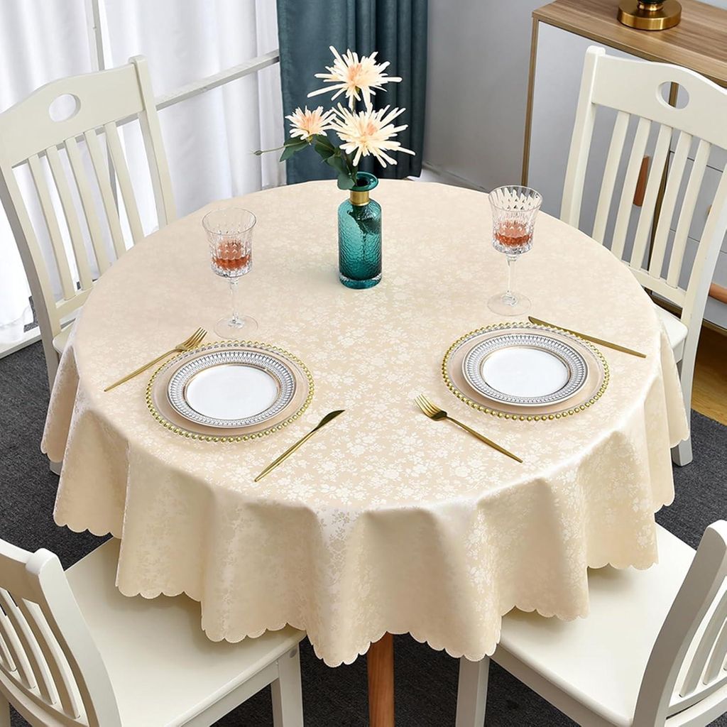 Romanstile Weihnachts-Tischdecke aus Tischfolie rund 160 Tischdecke waschbar beige 350GSM Plastik Tischdecke Tischdecke wasserdicht für Fest, Silv...