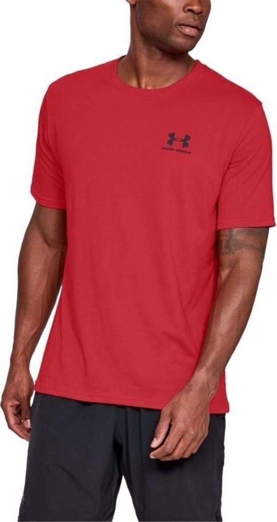 A man wearing a red t-shirt.