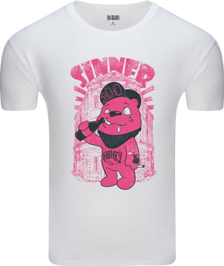 Diarbo Herren T-Shirt mit Lustiger Druck Bärensünder Weiß Gr.XS