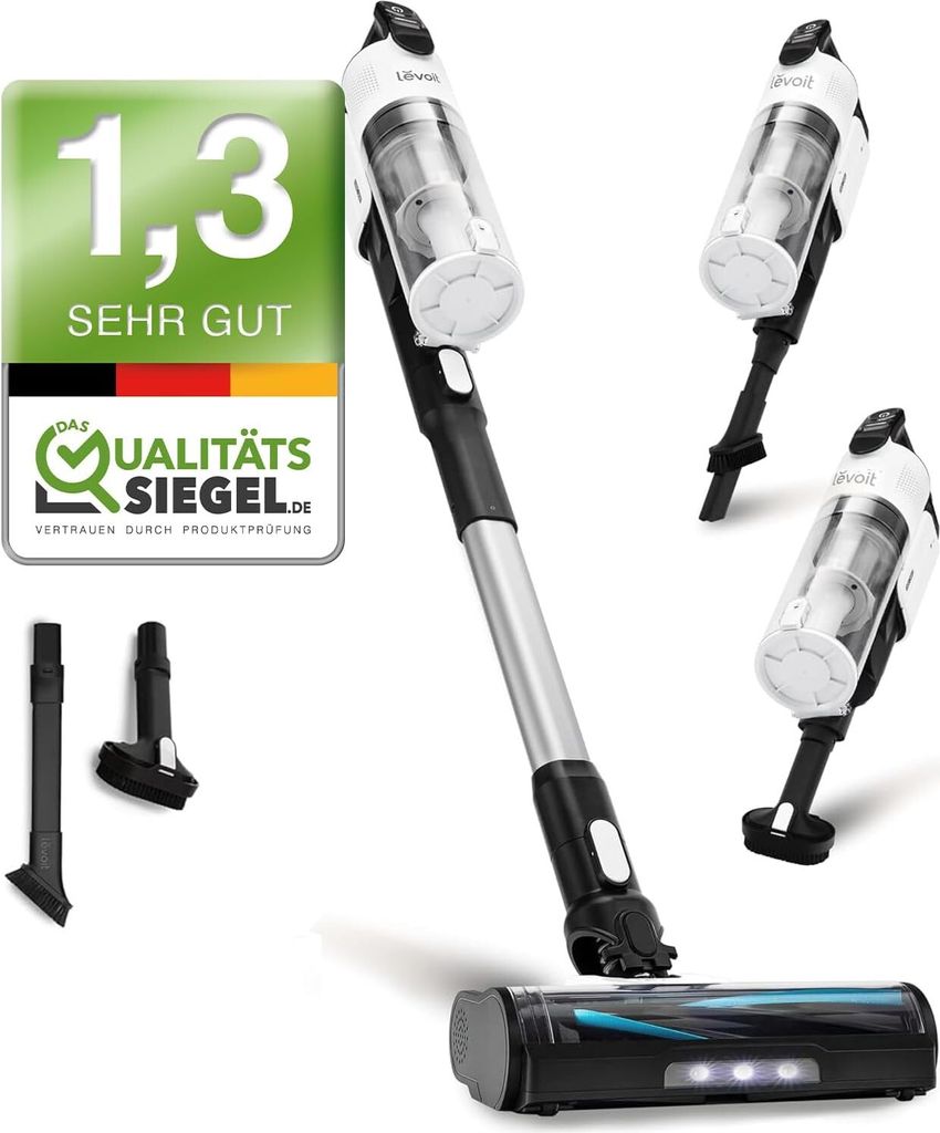 Staubsauger mit Tierhaardüse, Anti-Haarverheddern, max. 50 Minuten Laufzeit, 4-in-1-Wireless-Akku mit 99,9 % Filterleistung, beutelloser Akku