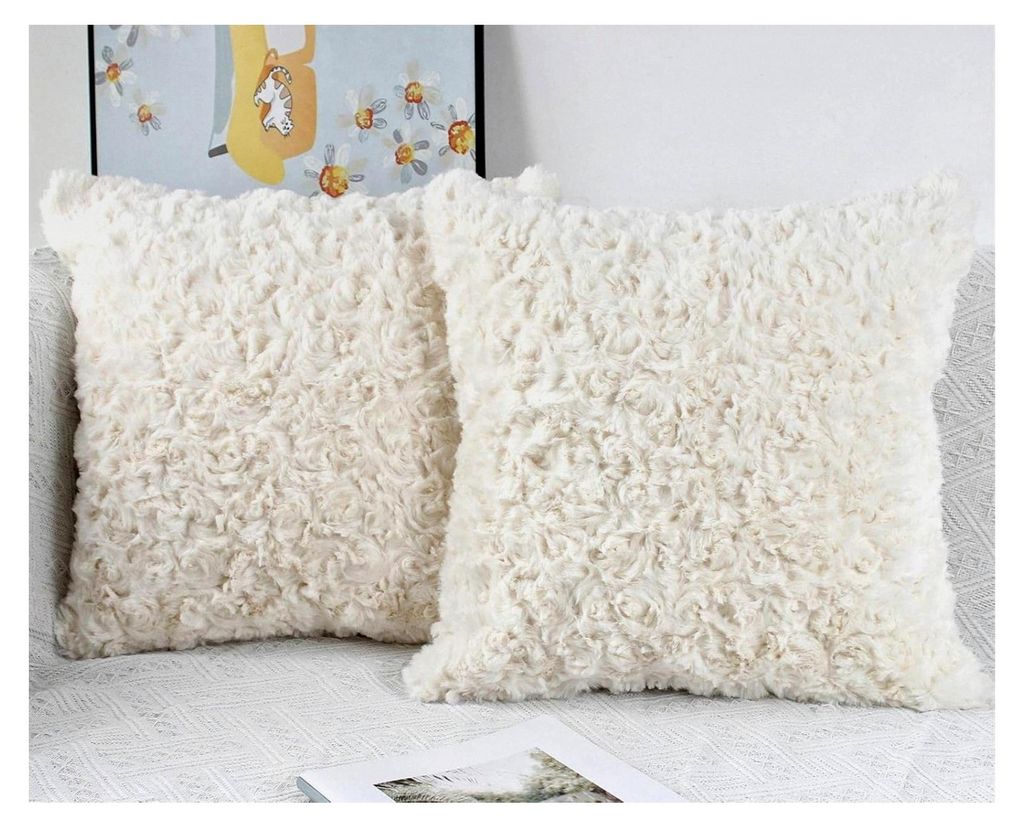 Weicher Plüsch Kissenbezug 40x40 cm 2er Set Creme Deko Kissenbezüge