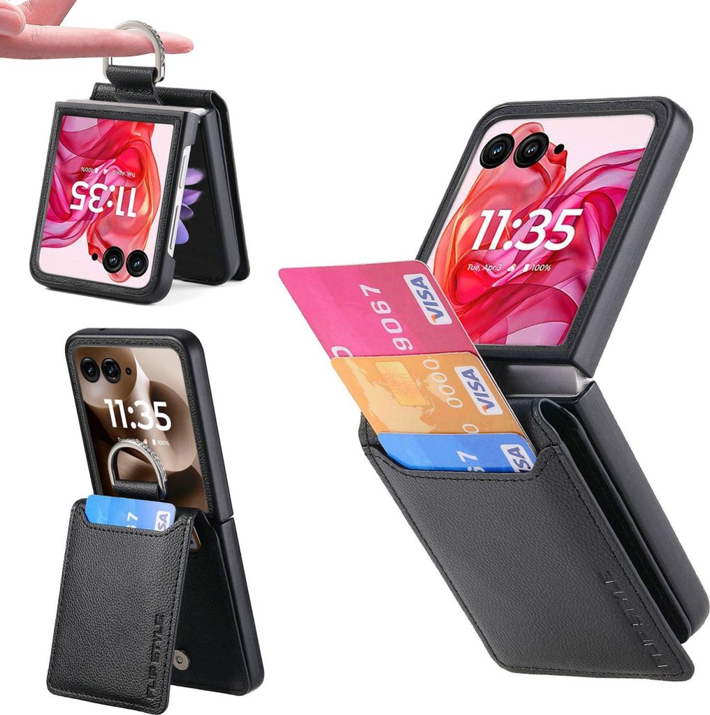 Kunstleder Ring Wallet Hülle für Motorola Razr 60 Ultra mit Kartenfach Schwarz