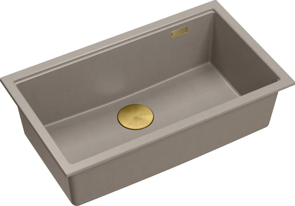 QUADRON Spülbecken 1-Becken Spüle | Größe: 70 x 37 x 23,5 cm | LOGAN 110 | Küchenspüle Granitspüle aus GraniteQ mit Siphon | Soft Taupe + Go...