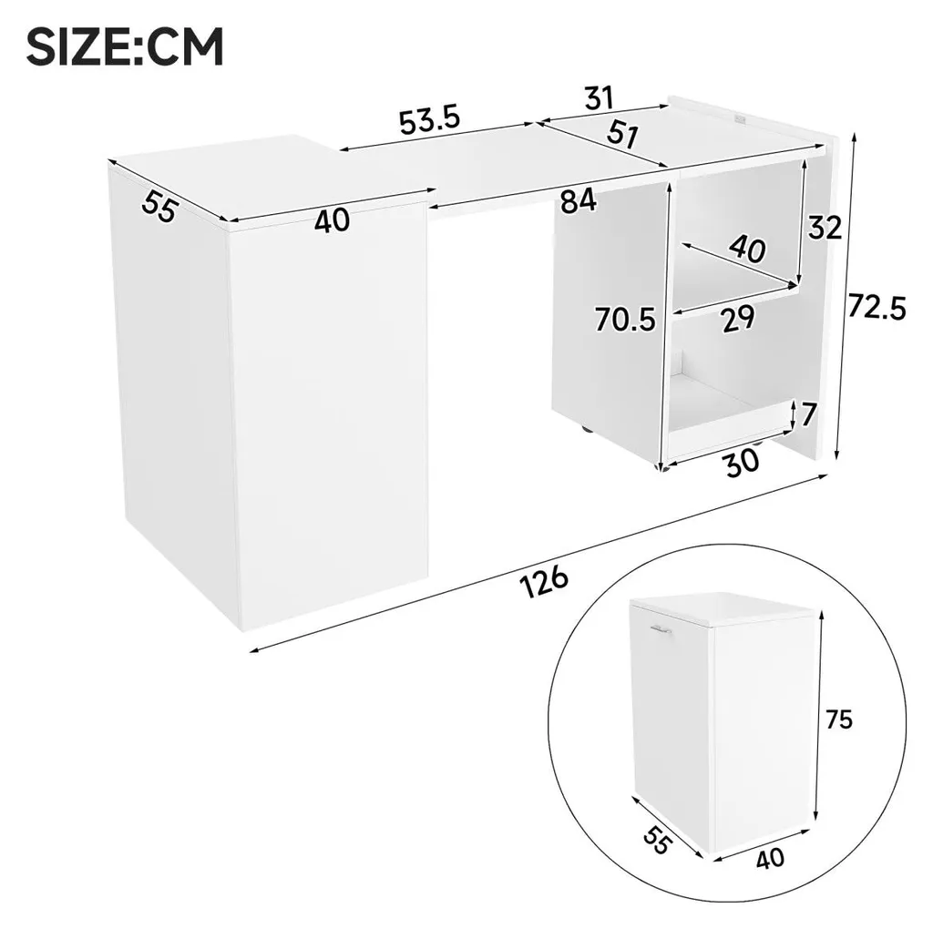 Table pliante multifonctions blanche bureau anti-encombrement 126 cm - 8