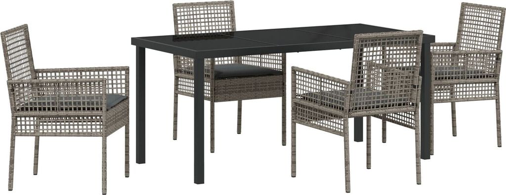 Möbel 5-teiliges Garten-Dining-Set mit Kissen Grau Poly-Rattan - Gartenstühle 3379880