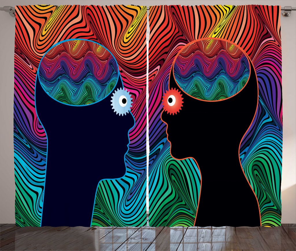 ABAKUHAUS Psychedelisch Rustikaler Vorhang, Floral Augen und Streifen, Wohnzimmer Universalband Gardinen mit Schlaufen und Haken, 280 x 225 cm, Meh...