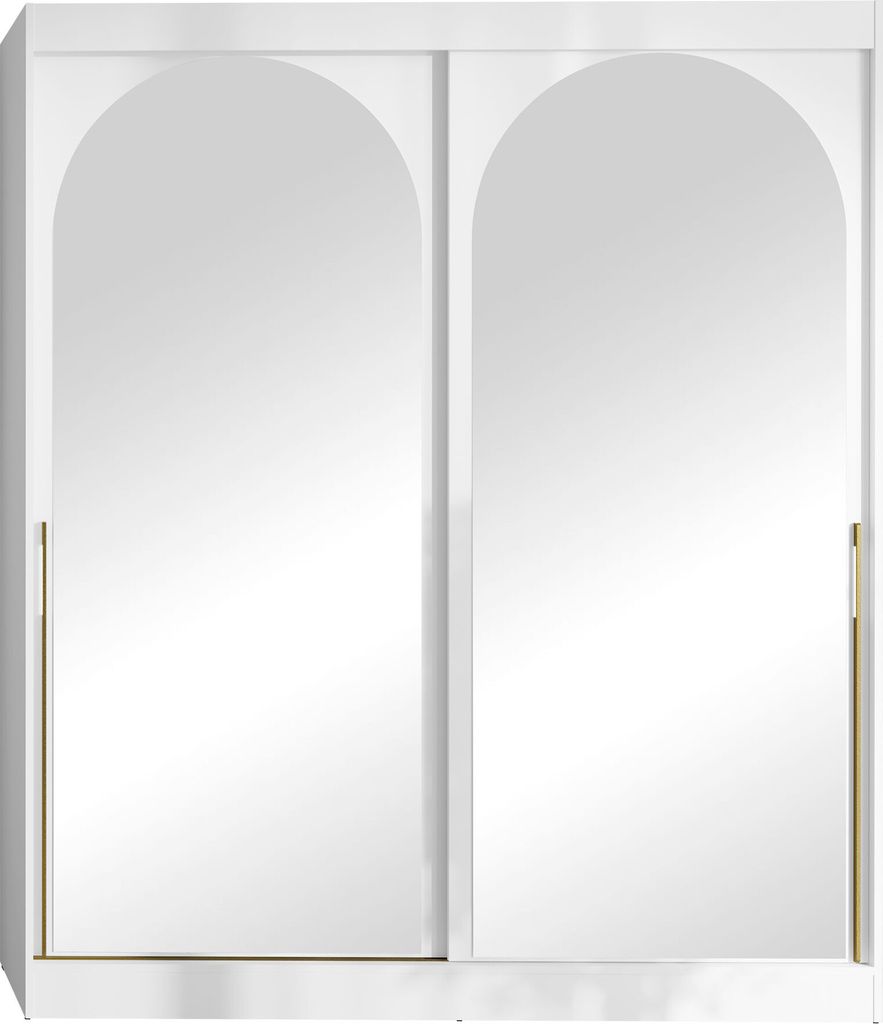 MIRJAN24 Schiebetürenschrank Modin 180, mit Spiegel, Kleiderschrank vom Hersteller (Farbe: Weiß / Weiß + Gold)