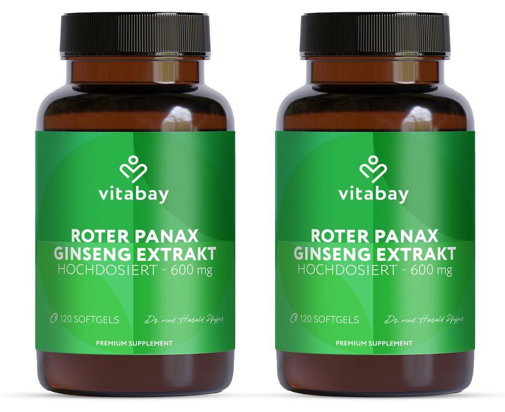 Vitabay Roter Panax Ginseng 600 mg – 240 vegane Kapseln – Produktbild 