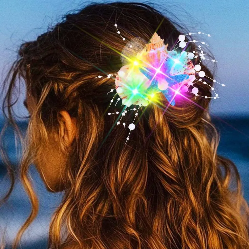 Barrette étoile de mer lumineuse et serre-tête coquillage LED sirène
