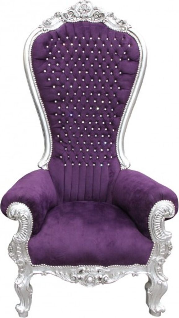 Casa Padrino Barock Thron Sessel Majestic Lila/Silber mit Bling Bling Glitzersteinen - Riesensessel -Thron Stuhl Tron